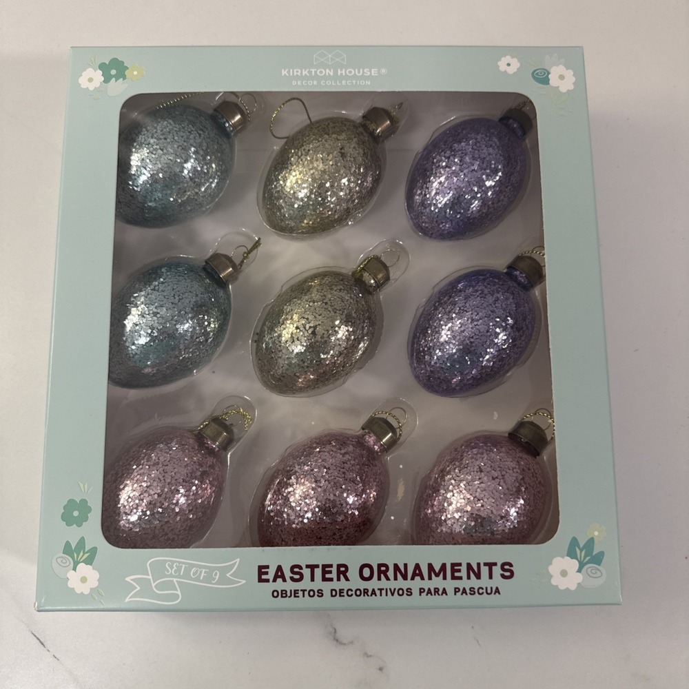 KIRKTON‎ HOUSE Glitter Easter Spring Egg Glass Ornaments Set Of 9